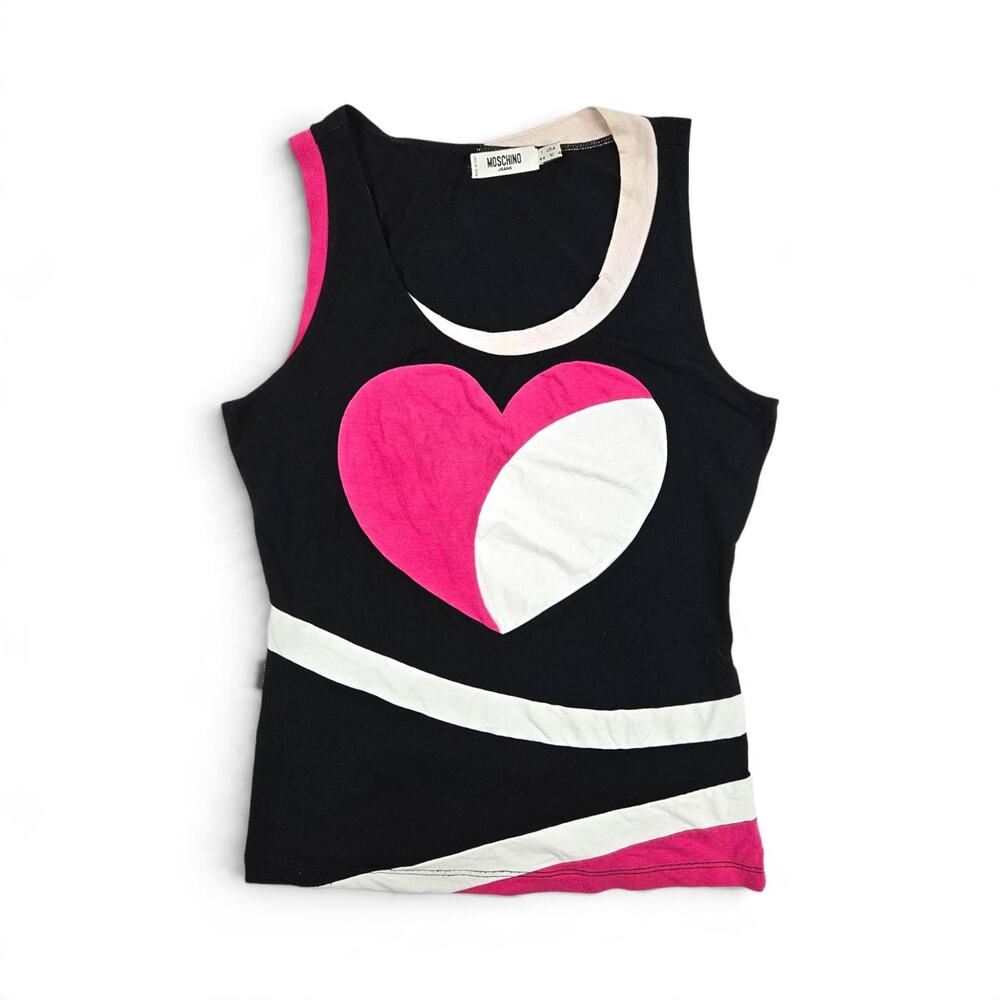 Vintage Y2K Moschino Jeans Heart Colorblock Tank Top - Medium